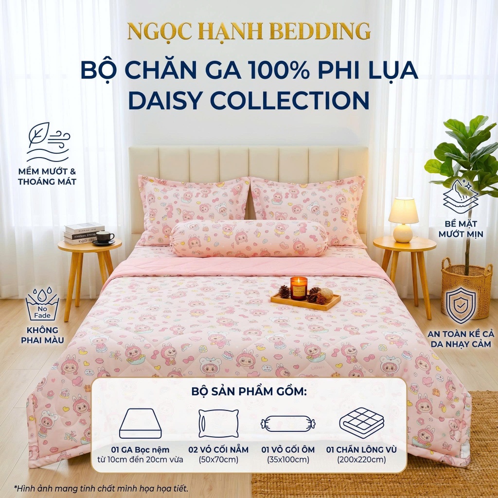 Bộ Ga Gối Phi Lụa Daisy Collection mềm mướt, thoáng mát dành cho nệm 10cm đến 20cm -  Ngọc Hạnh Bedding