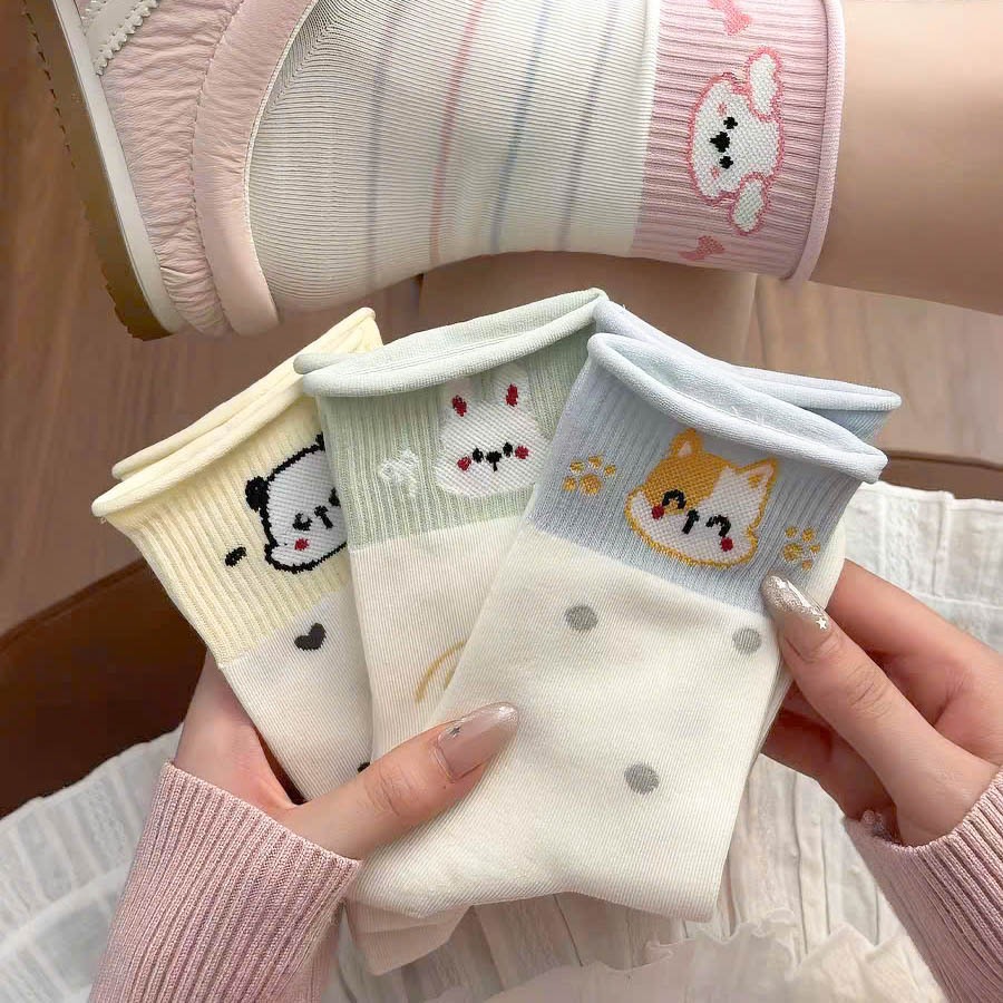 Tất vớ nữ cổ cao nhún họa tiết thú dễ thương màu sắc, chất liệu mềm mịn co giãn 4 chiều - Ekiu Perseper