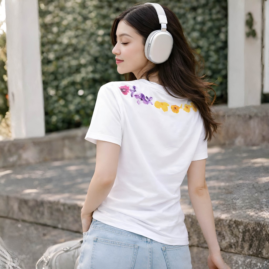 Áo Thun Cổ Viền Hoa Nổi Bật, Chất Cotton Mềm Mịn, Có Kèm Hình Thật.