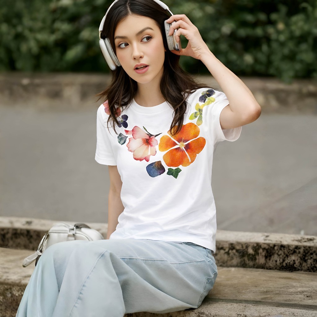 Áo Thun Cổ Viền Hoa Nổi Bật, Chất Cotton Mềm Mịn, Có Kèm Hình Thật.