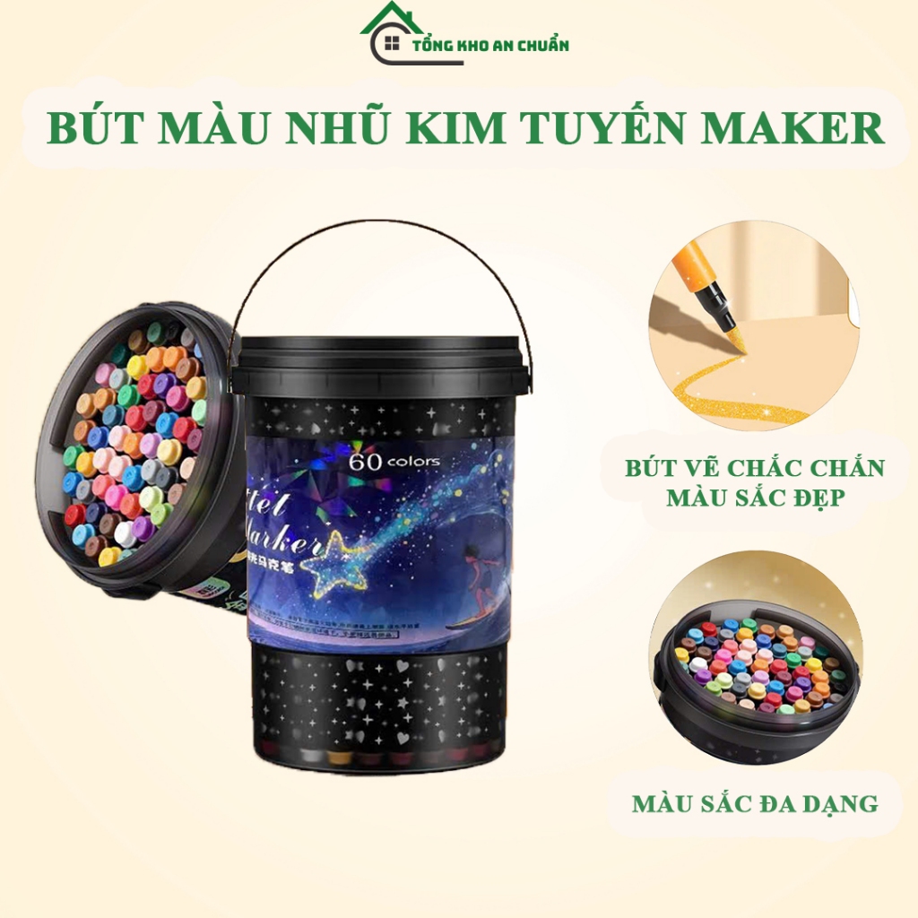 Bút màu nhũ kim tuyến Marker cao cấp cho trẻ em vẽ tranh,màu sắc tươi sáng,không thấm giấy,dễ lau trên da