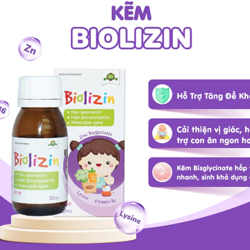 Kẽm Biolizin Cho Bé 50ml - Hỗ Trợ Bé Tăng Đề Kháng, Ăn Ngon, Bổ Sung Kẽm Lysine B6, Vị Đào Dễ Uống.