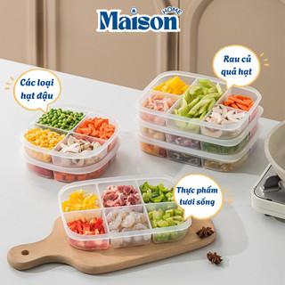 Hộp Đựng Thực Phẩm Chia Ngăn Chống Mùi Tủ Lạnh MAISON, Khay Trữ Hành Tỏi Gừng Sơ Chế, Hộp Bảo Quản Đa Năng