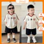 Bộ thể thao cho bé trai, áo thun phối sọc cổ V độc lạ mix quần đen – B153/ bộ chữ M | Moonie Kid