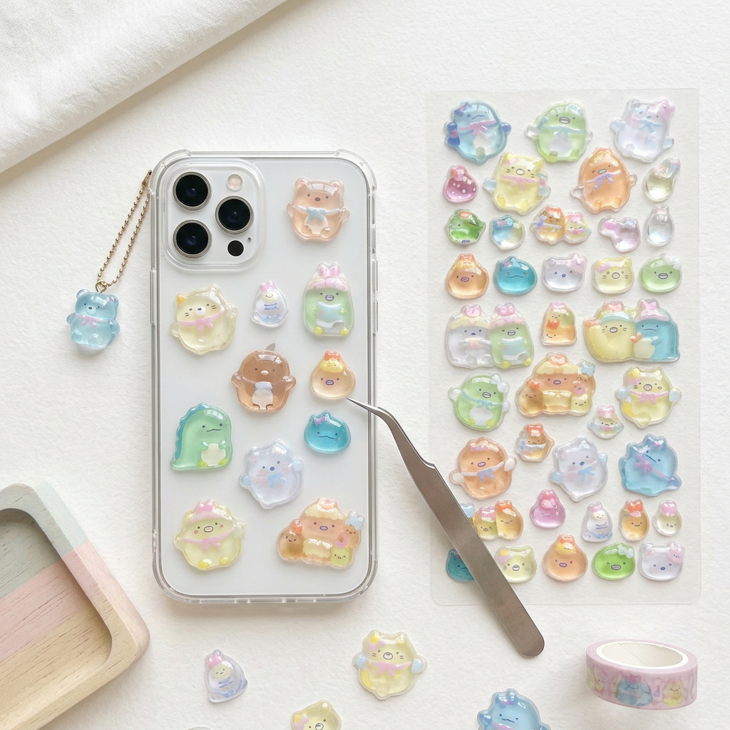 Sticker 3D Pha Lê Hình Sumikko Gurashi & Tamagotchi – Decal Dán Sổ Tay, Trang Trí DIY, Keo Cực Đẹp, Dễ Dán Cho Học Sinh
