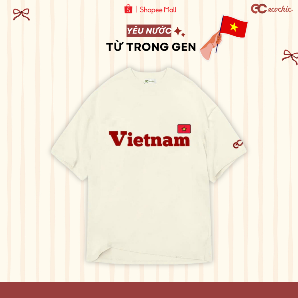 [PHIÊN BẢN 2026] Áo Thun ECOCHIC Tri Ân In Chữ Việt Nam Hình In Cờ Đỏ Sao Vàng Yêu Nước Hàng Chính Hãng Unisex B165