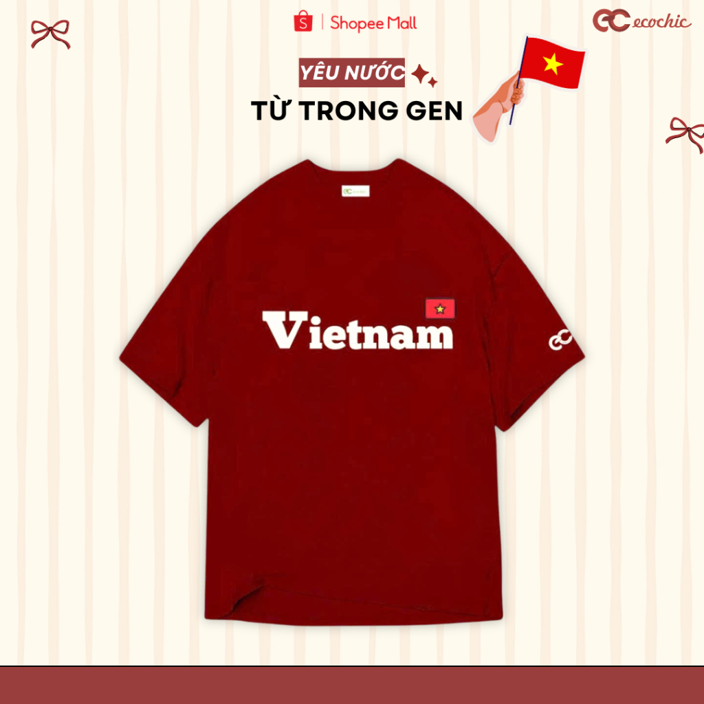 [PHIÊN BẢN 2026] Áo Thun ECOCHIC Tri Ân In Chữ Việt Nam Hình In Cờ Đỏ Sao Vàng Yêu Nước Hàng Chính Hãng Unisex B165