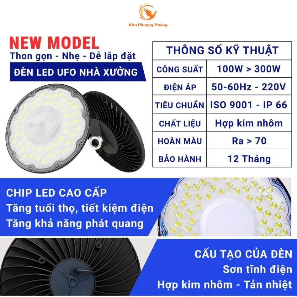 Đèn LED Nhà Xưởng UFO 100W 150W 200W 300W Chống Bụi Nước IP66 – Ánh Sáng Mạnh, Tuổi Thọ Cao Tiết Kiệm Điện Chip LED SMD | BigBuy360 - bigbuy360.vn