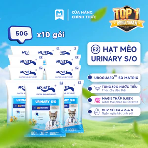 Hạt Cho Mèo MRVET E2 Combo 4,5 & 10 Gói 50G Chăm Sóc Tiết Niệu Đa Chiều, 80% Đạm Động Vật Cao Cấp