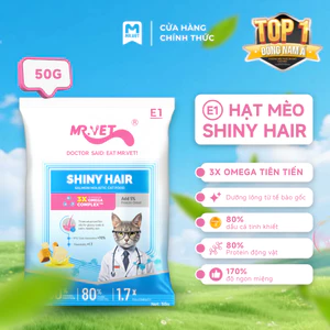 Hạt Cho Mèo MRVET E1 Gói 50G Dưỡng Lông Chuyên Sâu Từ Dầu Cá Tinh Khiết, 80% Đạm Động Vật