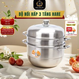 Nồi Hấp 3 Tầng Hare HR-SP300 30cm Gồm 1 Nồi 2 Vỉ Hấp 1 Xửng, Thiết Kế Lỗ Hấp Đều - Bếp Của Hà