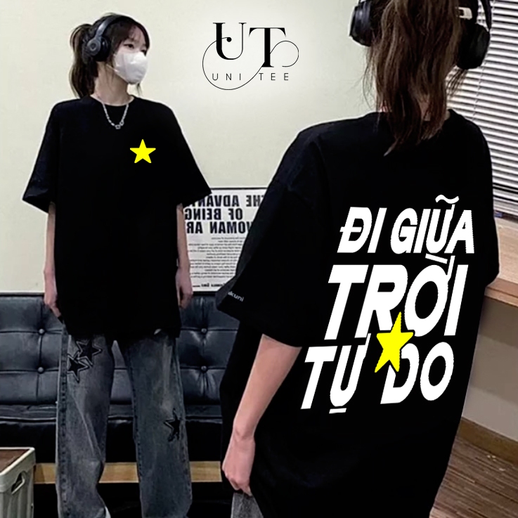 (9Kg-110Kg) Áo thun Hàn Quốc Đi Giữa Trời Tự Do, chất vải mềm mịn, co dãn cho Nam Nữ, Trẻ Em, Gia Đình - Uni Tee I U131