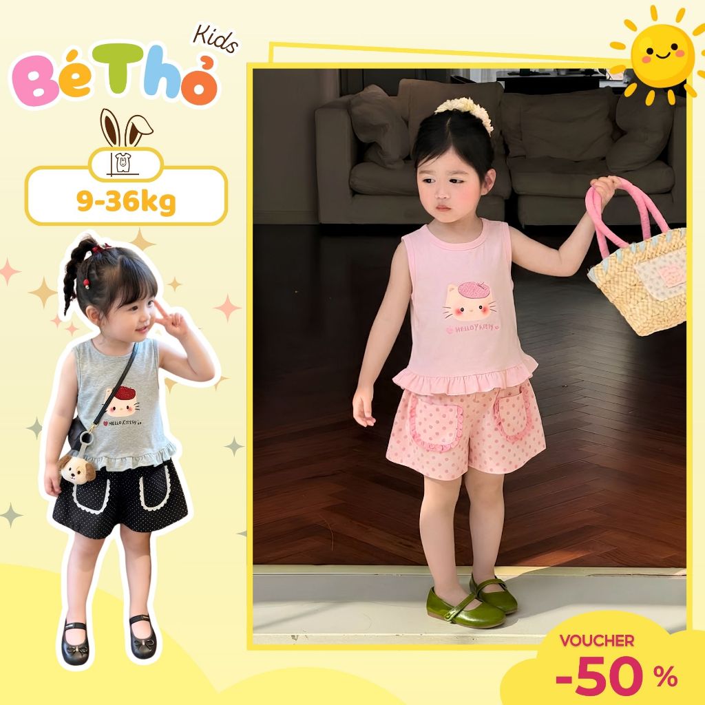 ( COMBO 1-2 ) Bộ đùi nữ bé gái áo 3 lỗ quần túi bèo bé gái sz 9 - 37 kg, quần áo bé gái mùa hè 2026