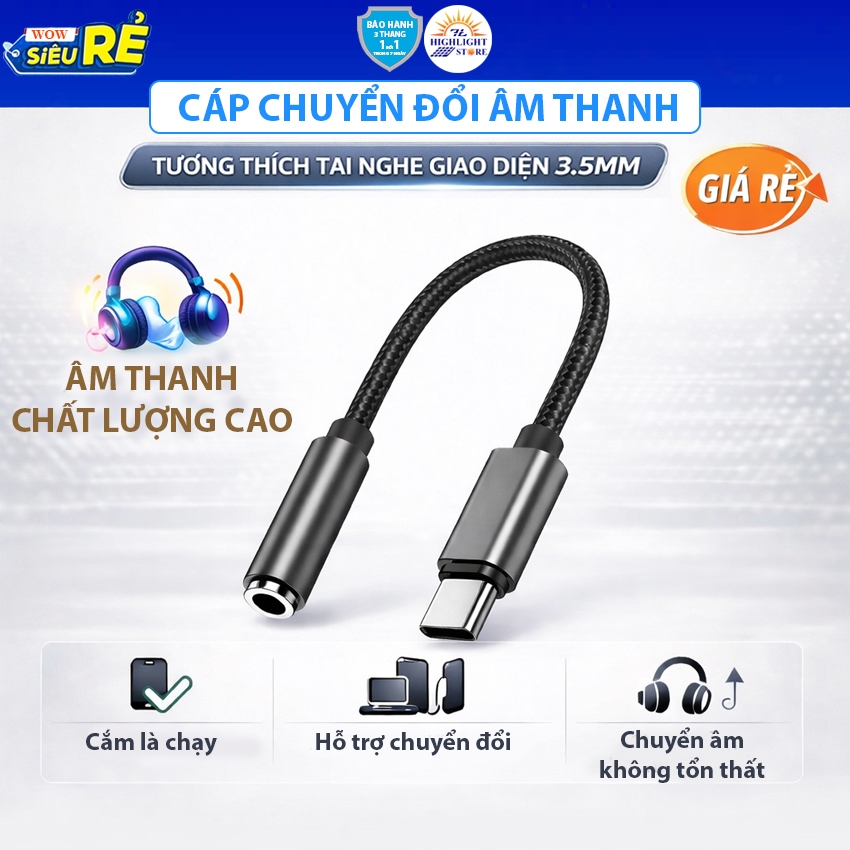Đầu Chuyển Đổi Âm Thanh Từ TypeC iOS Sang Đầu 3.5mm
