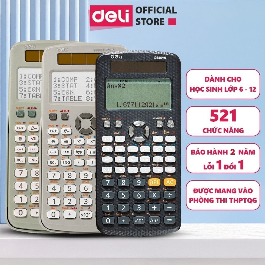 Máy tính khoa học Deli Máy tính học sinh cấp 2 3 chuyên dụng cho thi chuyển cấp và đại học