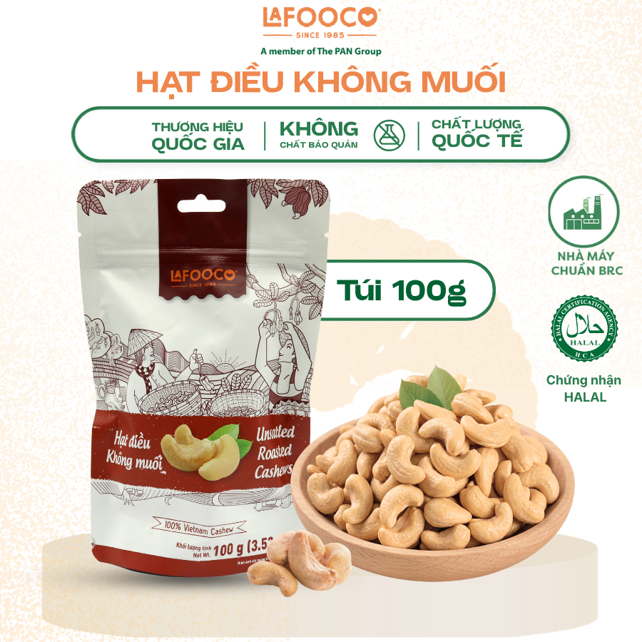 Hạt điều rang nguyên vị không muối túi 100g/450g LAFOOCO