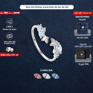Nhẫn nữ freesize bướm xanh Asmi, Nhẫn bạc Ý S925 đính đá thanh lịch Azure Flutter NA25