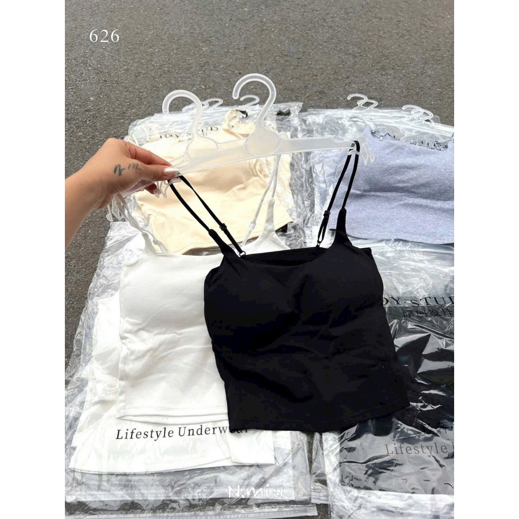 Áo bra 2 dây croptop dáng dài có đệm,áo cotton mềm mịn 626