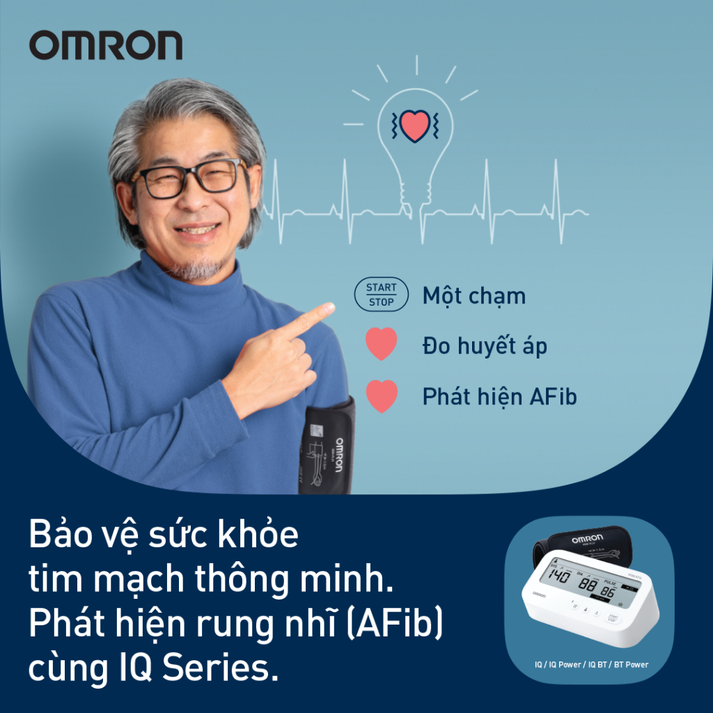 Máy Đo Huyết Áp Bluetooth Phát Hiện Rung Nhĩ OMRON IQ BT HEM-7194T1