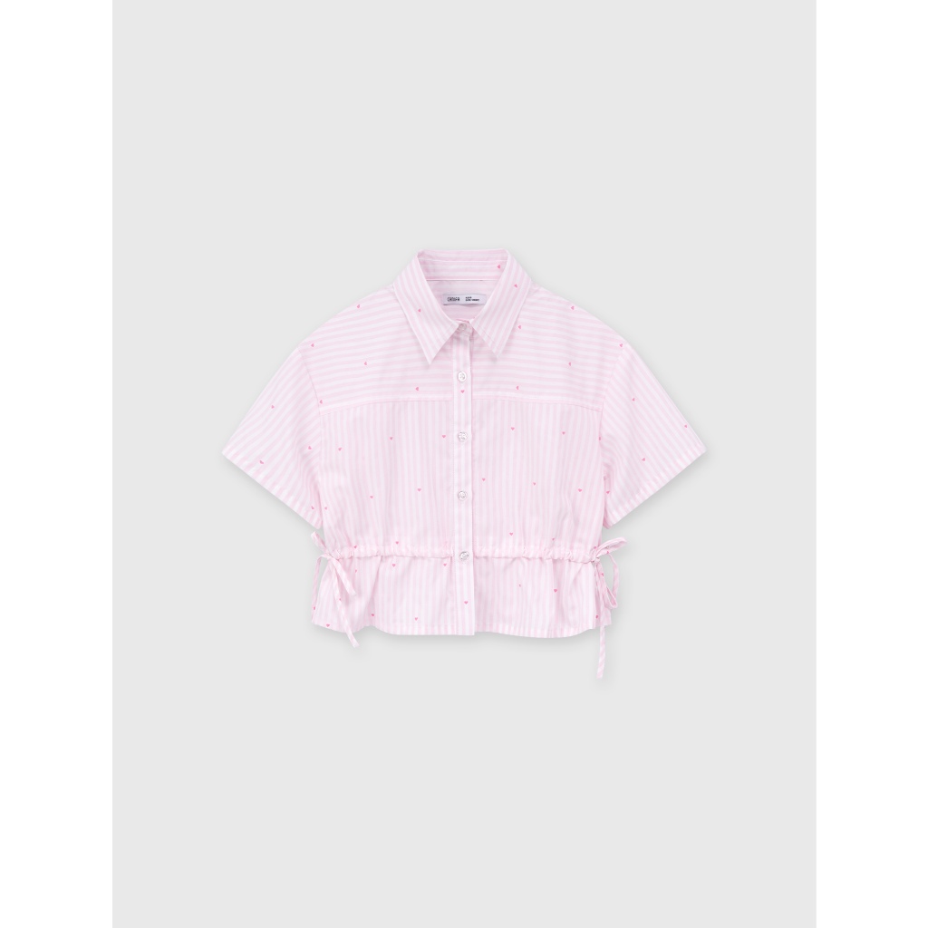Áo sơ mi bé gái CANIFA dáng croptop cổ bẻ cộc tay rút eo 1TH26S002