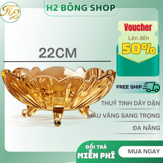 Đĩa Thuỷ Tinh 3 Chân Màu Vàng Cao Cấp Sang Trọng