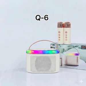 Loa Bluetooth karaoke kèm 2 mic không dây Q6, loa bluetooth trong suốt có LED phiên bản 2024