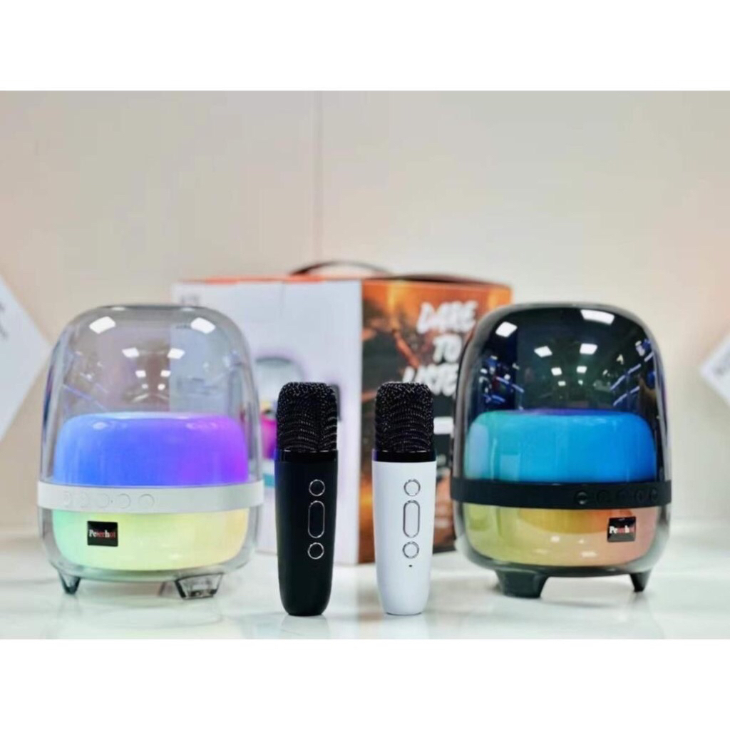 Loa Bluetooth karaoke kèm 2 mic không dây Q6, loa bluetooth trong suốt có LED phiên bản 2024