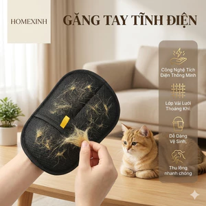 Găng Tay TĨNH ĐIỆN Chải Lấy Lông Chó Mèo, Loại Bỏ Lông Rụng Hiệu Quả Massage Êm Ái Cho Thú Cưng