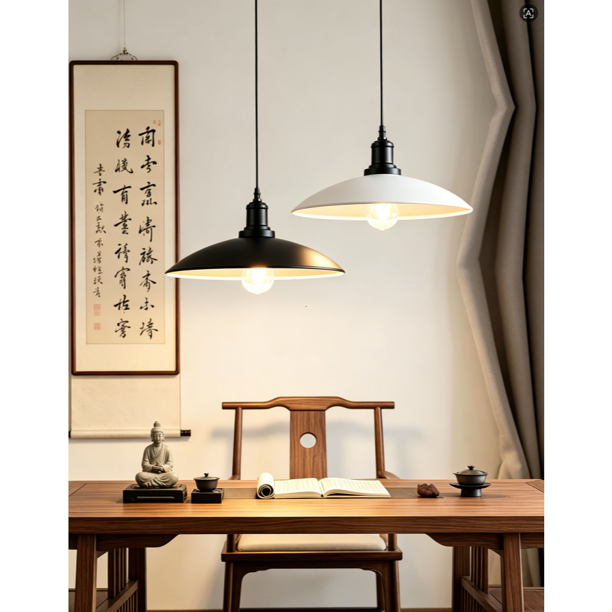 Đèn thả trần công nghiệp đen/trắng 7W, ánh sáng ấm, chụp sắt 32cm, dây 1.5m, bảo hành 1 năm