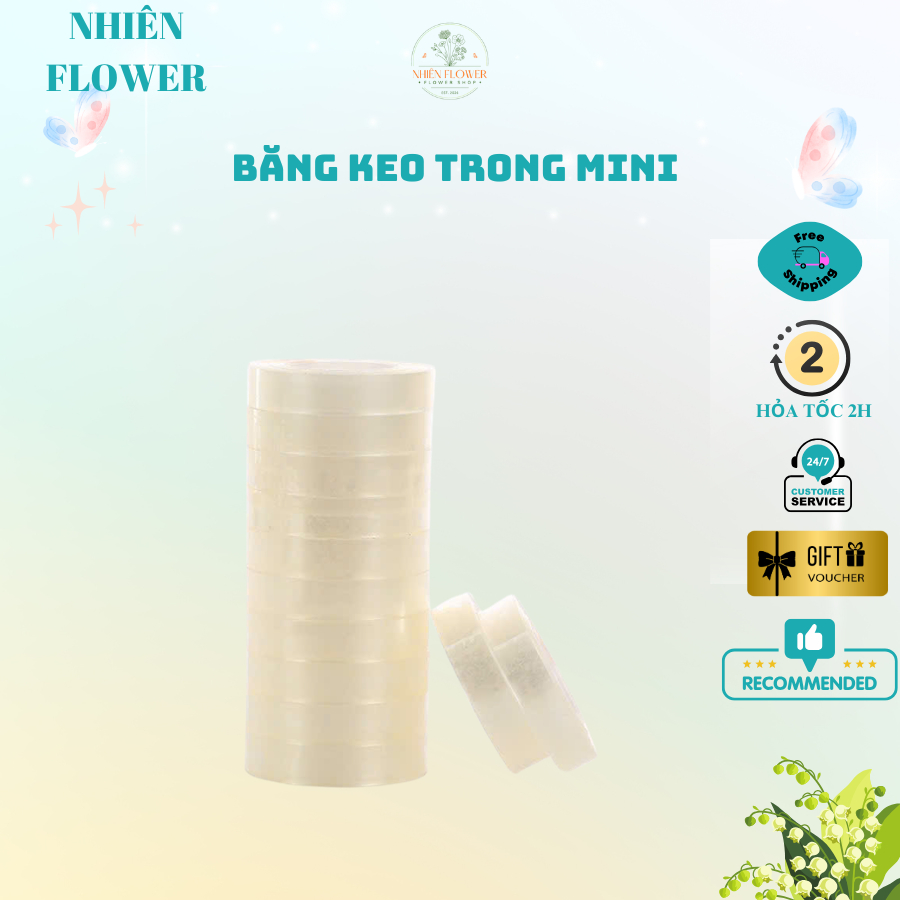 Cuộn Băng Keo Trong Bản 1cm Loại Tốt Dùng Làm VPP, Quấn Cốt Hoa, Bó Hoa