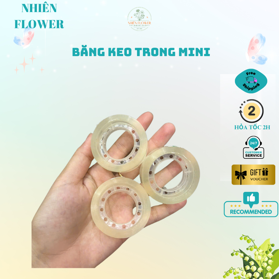 Cuộn Băng Keo Trong Bản 1cm Loại Tốt Dùng Làm VPP, Quấn Cốt Hoa, Bó Hoa