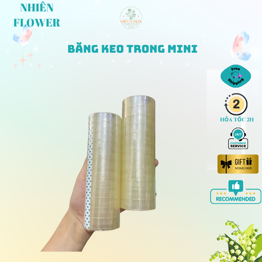Cuộn Băng Keo Trong Bản 1cm Loại Tốt Dùng Làm VPP, Quấn Cốt Hoa, Bó Hoa