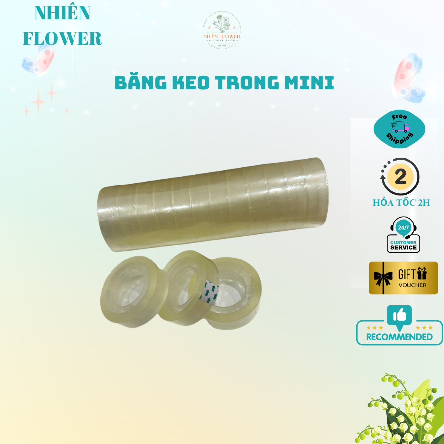 Cuộn Băng Keo Trong Bản 1cm Loại Tốt Dùng Làm VPP, Quấn Cốt Hoa, Bó Hoa