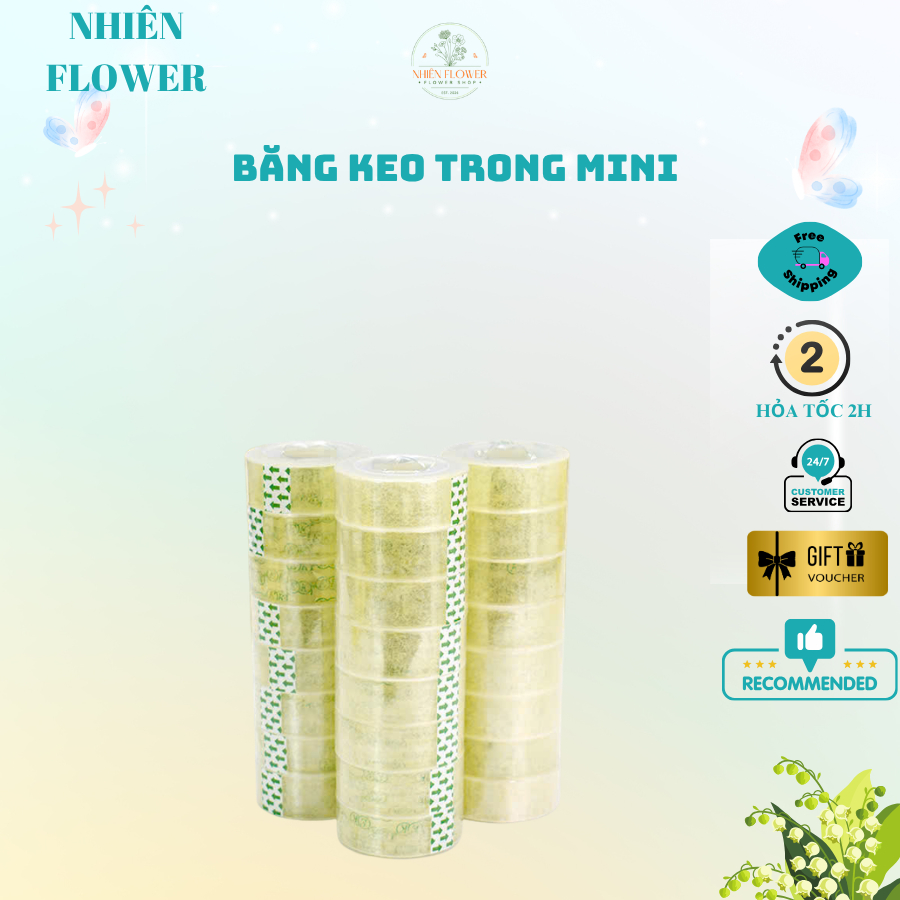 Cuộn Băng Keo Trong Bản 1cm Loại Tốt Dùng Làm VPP, Quấn Cốt Hoa, Bó Hoa