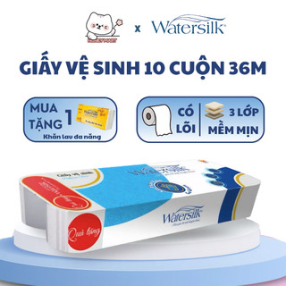 Giấy Vệ Sinh Watersilk 36m CÓ LÕI, 10 Cuộn Tan Nhanh Trong Nước (Tặng Gói Giấy Đa Năng)