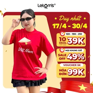 Áo Thun Form Rộng LeTom's Cotton 2C Cờ đỏ sao vàng – nón lá Việt Nam 30/4 Cotton Co Giãn 2 Chiều Nam Nữ - Letom's
