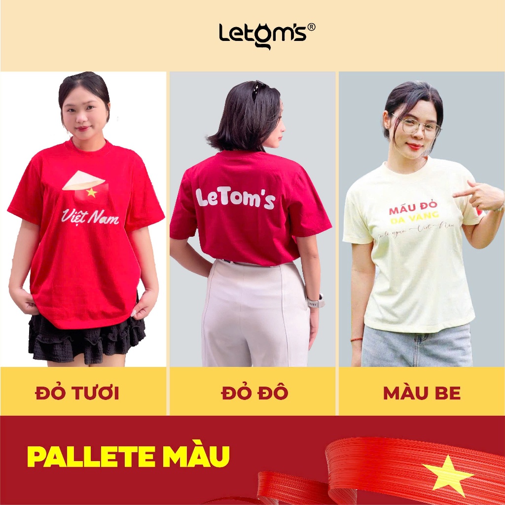 Áo Thun Cờ đỏ sao vàng – nón lá Việt Nam 30/4 Cotton 100% Co Giãn 4 Chiều Nam Nữ - Letom's