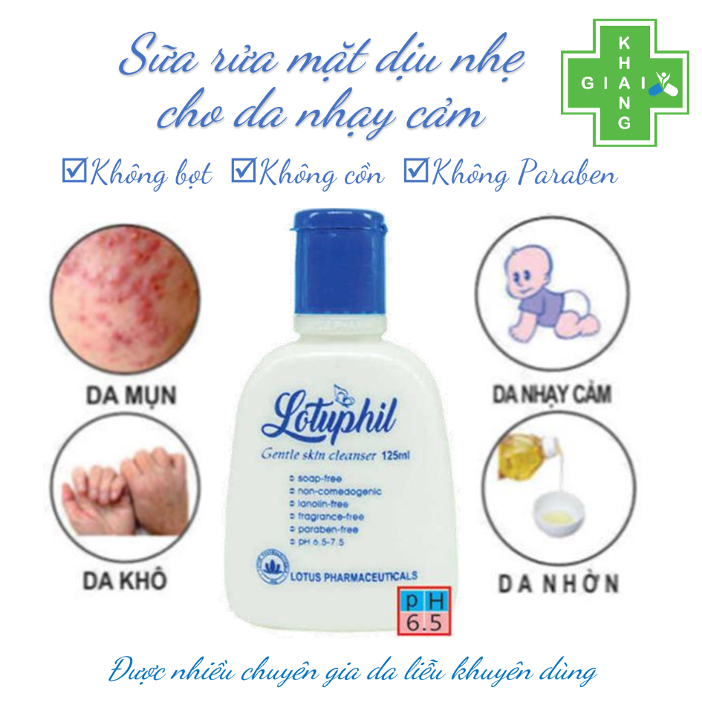 Sữa rửa mặt dịu nhẹ cho da nhạy cảm Lotuphil. Giúp làm sạch sâu, hạn chế dầu nhờn và mụn (Chai 125ml))