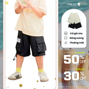 Quần short gió trẻ em size 12 - 25kg bo chun nhẹ mát thoải mái | Dương Oyy 010524190