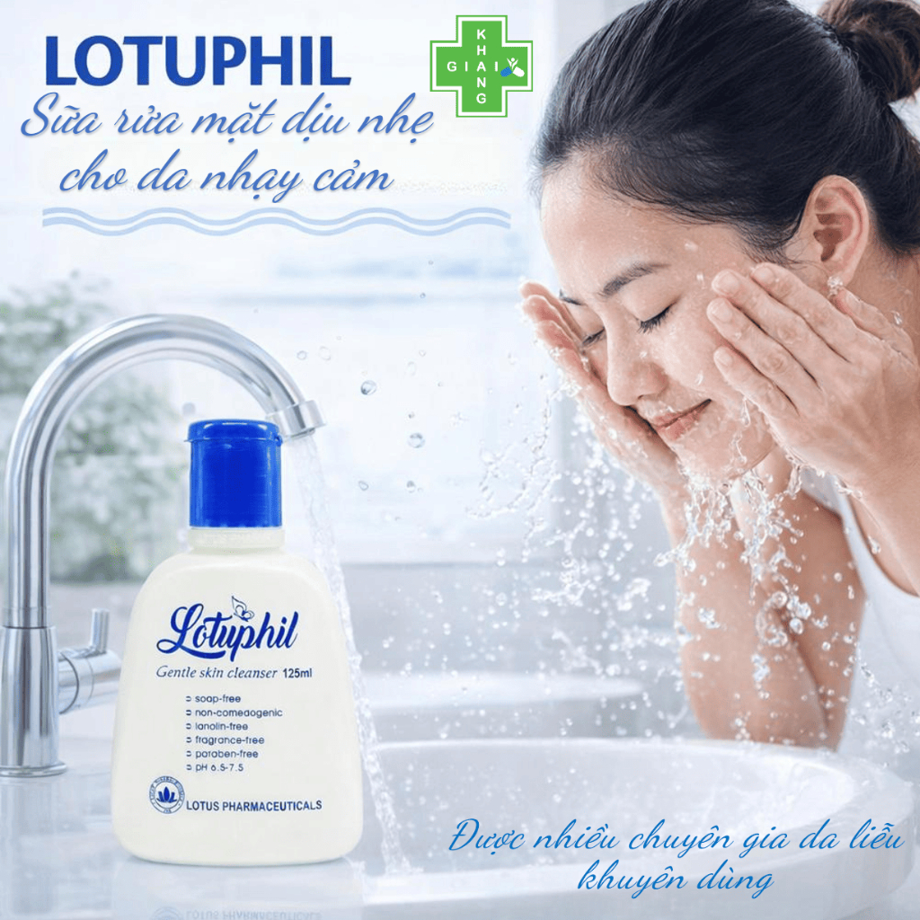 Sữa rửa mặt dịu nhẹ cho da nhạy cảm Lotuphil. Giúp làm sạch sâu, hạn chế dầu nhờn và mụn (Chai 125ml))