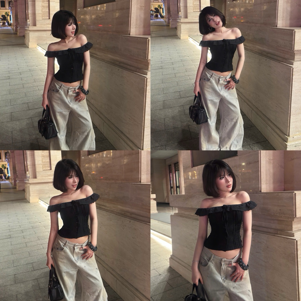 [BST HÈ CHIOCO] Áo Kiểu Bôi Thêu Trễ Vai 2 Kiểu Thắt Dây Sau Lưng, Áo Trễ Vai Nữ Siêu Đẹp Dễ Phối Đồ Phù Hợp Du Lịch