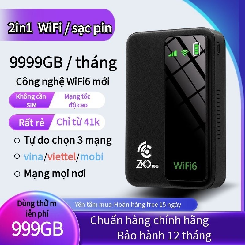 Phát wifi kiêm sạc dự phòng  4G/5G kết nối 10 thiết bị không cần sim sử dụng toàn quốc hỗ trợ 3 mạng Viettel/Mobi/Vina