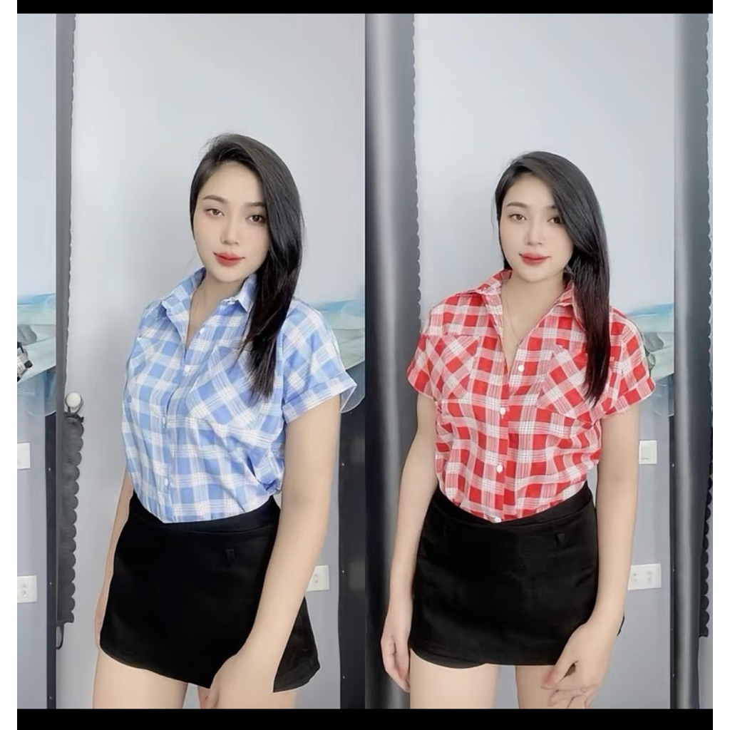 Áo SƠ MI KARO NHỎ kiểu tay hến . from áo rộng chất vải cotton lạnh
