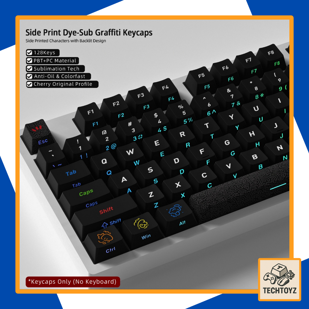 [ Xuyên Led ] Bộ Keycaps Graffiti - PBT Double Shot, DyeSub - Cherry Profile | BigBuy360 - bigbuy360.vn