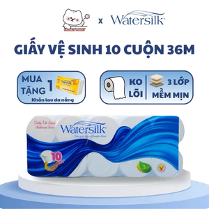 Giấy Vệ Sinh Watersilk 36m KHÔNG LÕI, 10 Cuộn Tan Nhanh Trong Nước (Tặng Gói Giấy Đa Năng)