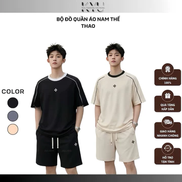 Bộ Đồ Thể Thao Nam Form Rộng Áo Thun Quần Short Vải Waffle Thoáng Mát Mùa Hè