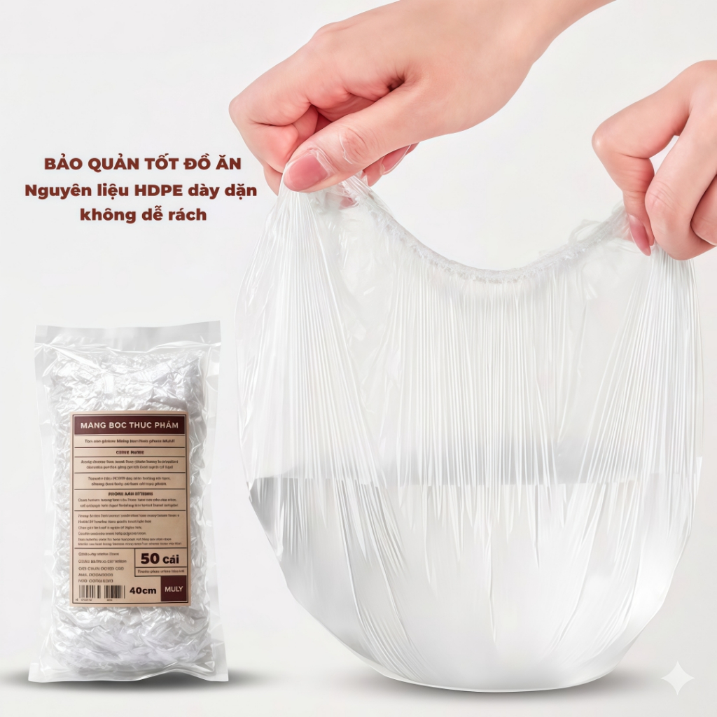 MLILY Màng Bọc Thực Phẩm 50 cái/bịch Có Chun PE Co Giãn Siêu Dai - Túi Bọc Đồ Ăn Tiện Lợi, An Toàn