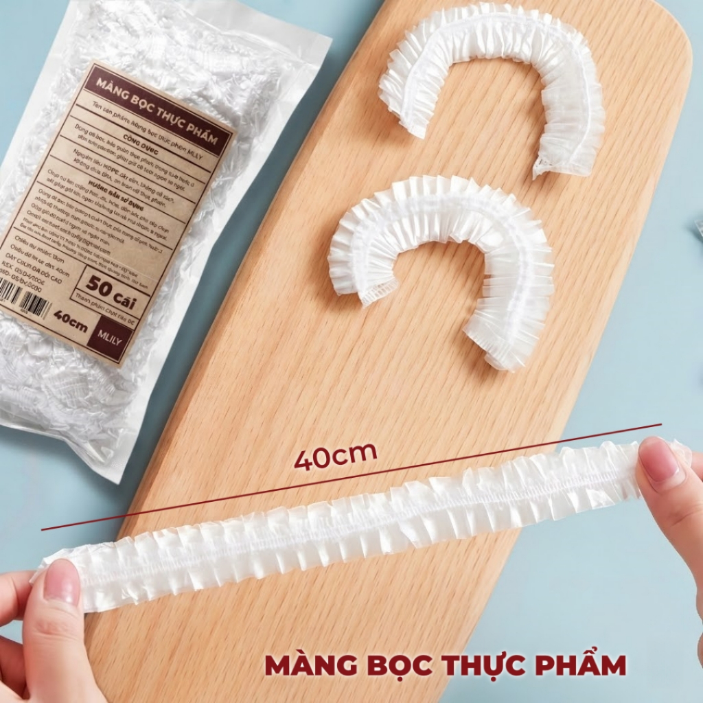MLILY Màng Bọc Thực Phẩm 50 cái/bịch Có Chun PE Co Giãn Siêu Dai - Túi Bọc Đồ Ăn Tiện Lợi, An Toàn