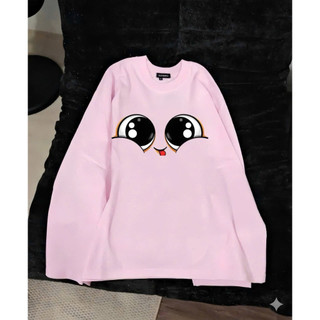 Áo thun chất cotton su dài tay hồng in hình dễ thương