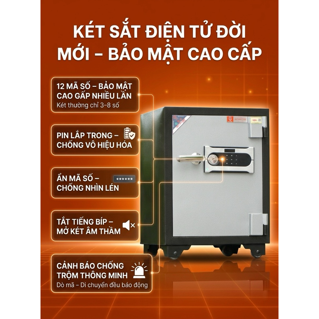 Két sắt Việt Tiệp KV918 Điện Tử 80kg Chống Cháy Giải Pháp Bảo Mật Cho Gia Đình